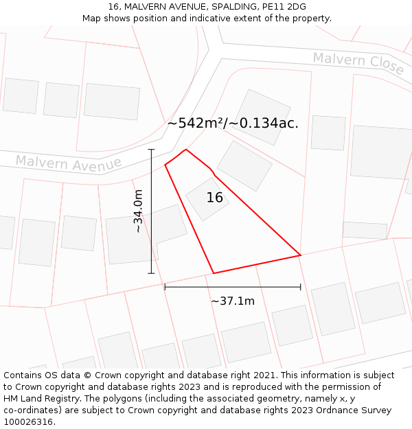 16, MALVERN AVENUE, SPALDING, PE11 2DG: Plot and title map