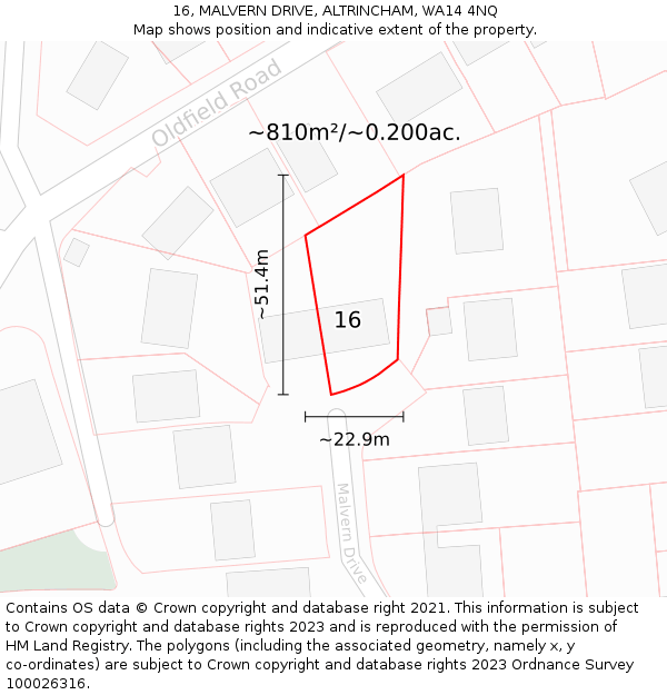 16, MALVERN DRIVE, ALTRINCHAM, WA14 4NQ: Plot and title map