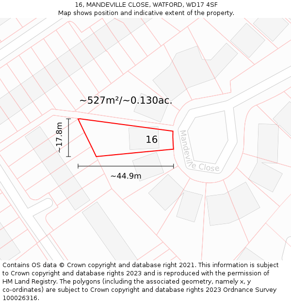 16, MANDEVILLE CLOSE, WATFORD, WD17 4SF: Plot and title map