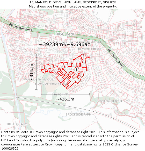 16, MANIFOLD DRIVE, HIGH LANE, STOCKPORT, SK6 8DE: Plot and title map