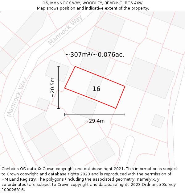 16, MANNOCK WAY, WOODLEY, READING, RG5 4XW: Plot and title map