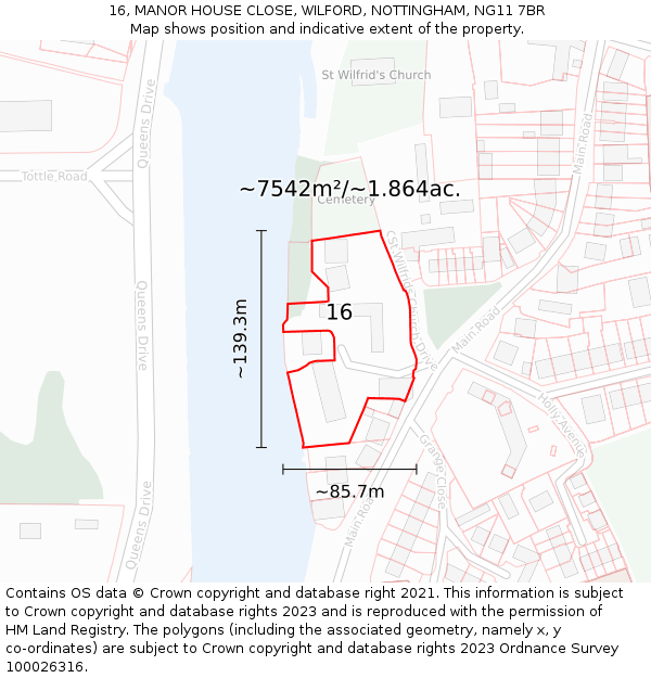 16, MANOR HOUSE CLOSE, WILFORD, NOTTINGHAM, NG11 7BR: Plot and title map