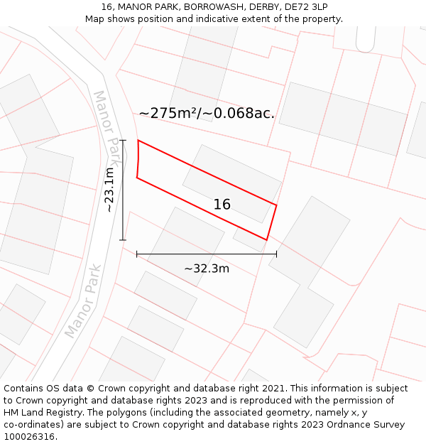 16, MANOR PARK, BORROWASH, DERBY, DE72 3LP: Plot and title map