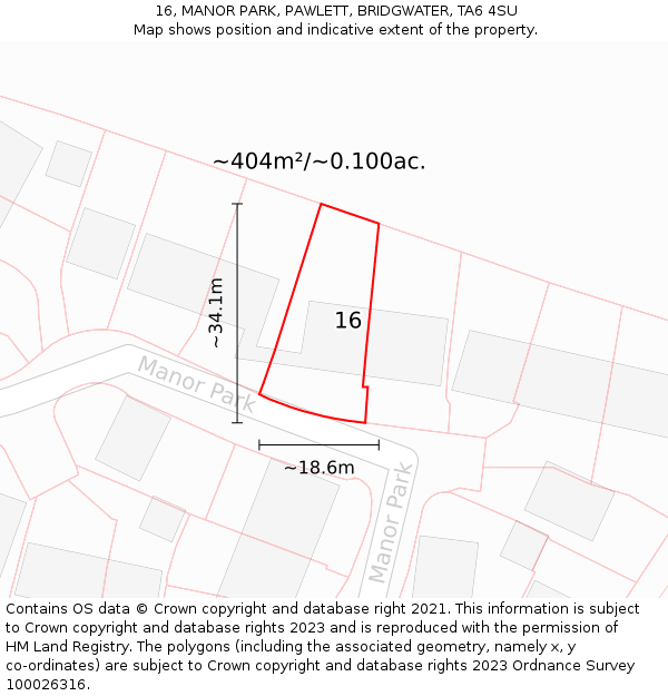 16, MANOR PARK, PAWLETT, BRIDGWATER, TA6 4SU: Plot and title map