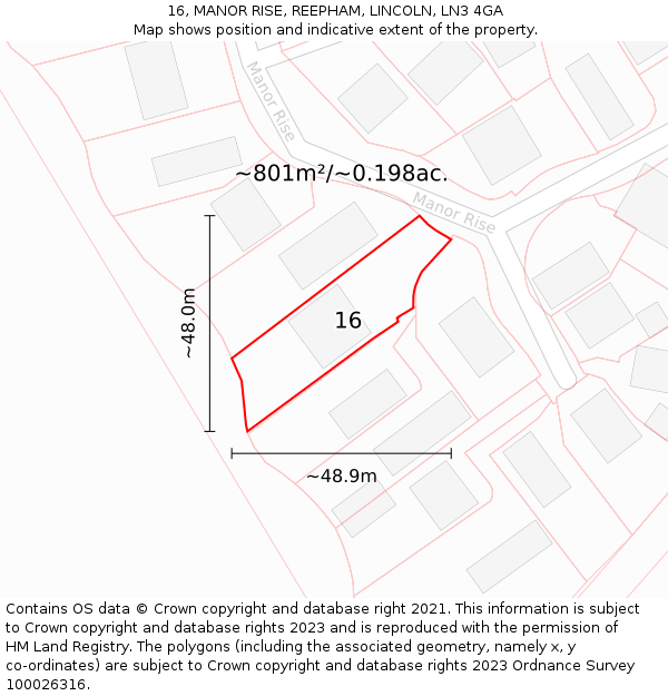 16, MANOR RISE, REEPHAM, LINCOLN, LN3 4GA: Plot and title map