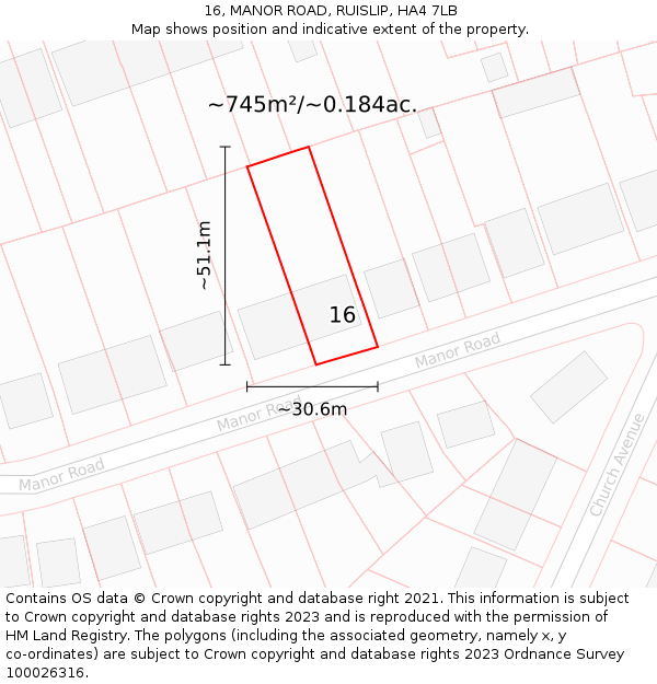 16, MANOR ROAD, RUISLIP, HA4 7LB: Plot and title map