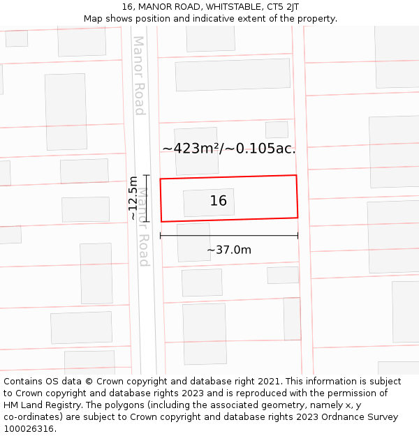 16, MANOR ROAD, WHITSTABLE, CT5 2JT: Plot and title map