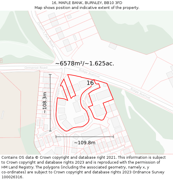 16, MAPLE BANK, BURNLEY, BB10 3FD: Plot and title map