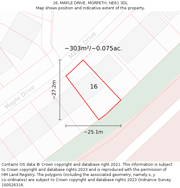 16, MAPLE DRIVE, MORPETH, NE61 3DL: Plot and title map