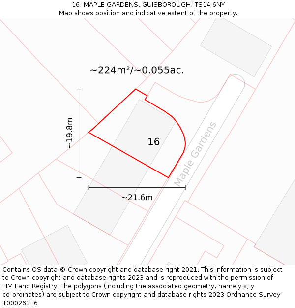 16, MAPLE GARDENS, GUISBOROUGH, TS14 6NY: Plot and title map