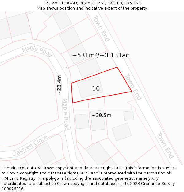 16, MAPLE ROAD, BROADCLYST, EXETER, EX5 3NE: Plot and title map