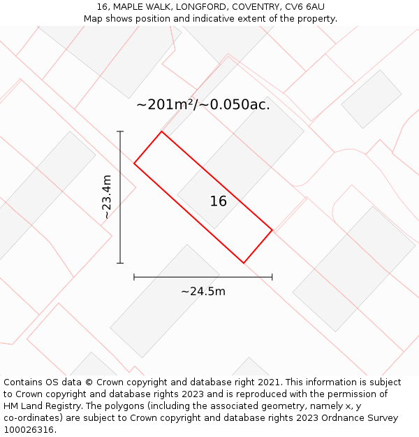 16, MAPLE WALK, LONGFORD, COVENTRY, CV6 6AU: Plot and title map