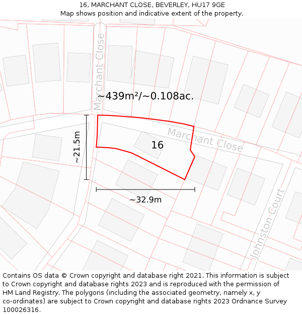 16, MARCHANT CLOSE, BEVERLEY, HU17 9GE: Plot and title map