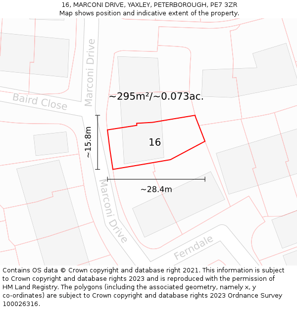 16, MARCONI DRIVE, YAXLEY, PETERBOROUGH, PE7 3ZR: Plot and title map