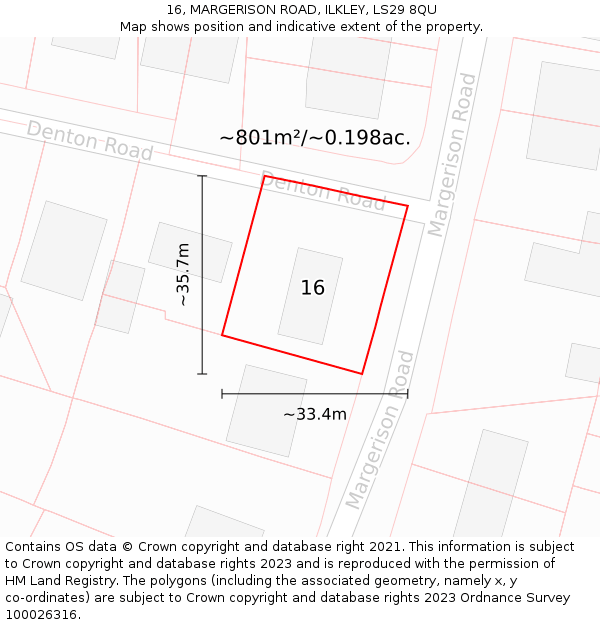 16, MARGERISON ROAD, ILKLEY, LS29 8QU: Plot and title map