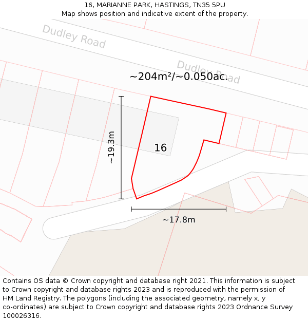 16, MARIANNE PARK, HASTINGS, TN35 5PU: Plot and title map