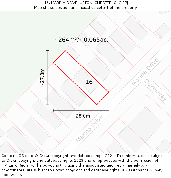 16, MARINA DRIVE, UPTON, CHESTER, CH2 1RJ: Plot and title map