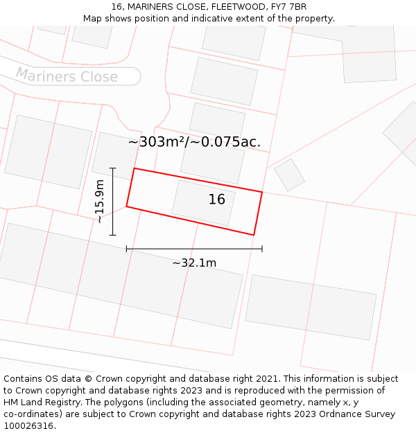 16, MARINERS CLOSE, FLEETWOOD, FY7 7BR: Plot and title map