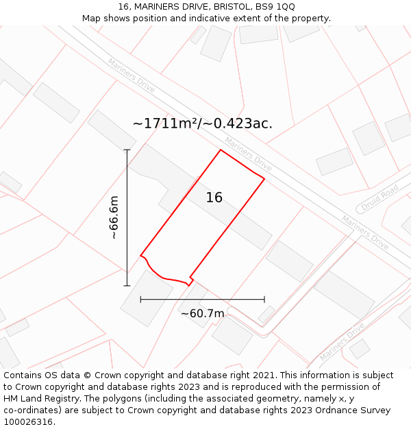 16, MARINERS DRIVE, BRISTOL, BS9 1QQ: Plot and title map