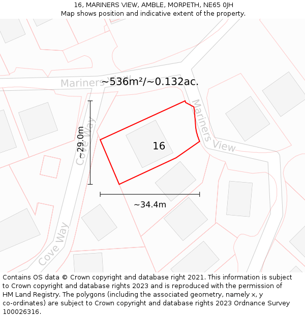 16, MARINERS VIEW, AMBLE, MORPETH, NE65 0JH: Plot and title map