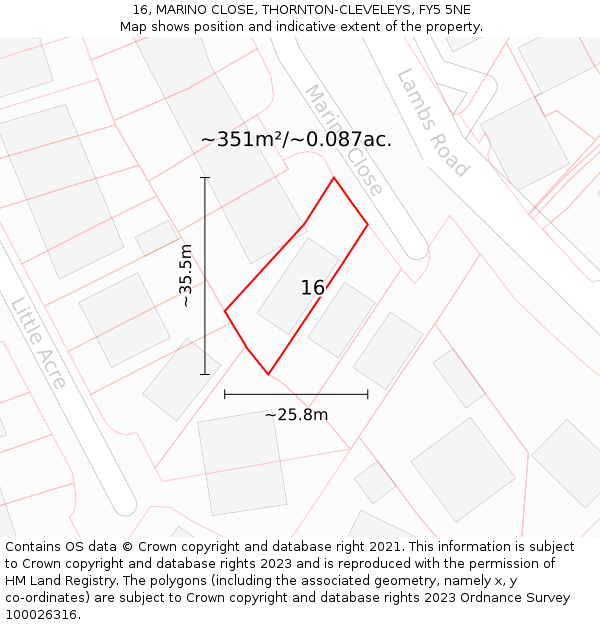 16, MARINO CLOSE, THORNTON-CLEVELEYS, FY5 5NE: Plot and title map