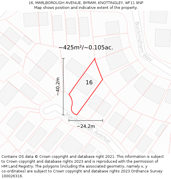 16, MARLBOROUGH AVENUE, BYRAM, KNOTTINGLEY, WF11 9NP: Plot and title map