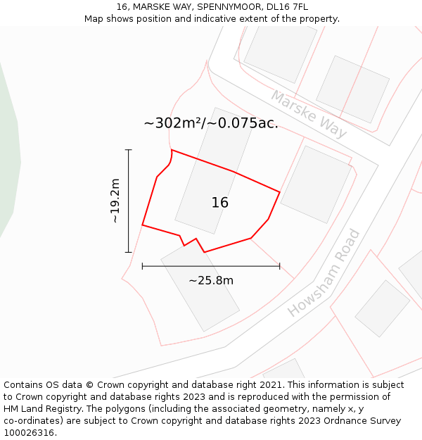 16, MARSKE WAY, SPENNYMOOR, DL16 7FL: Plot and title map