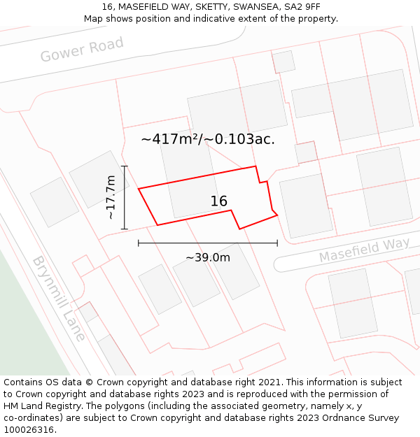 16, MASEFIELD WAY, SKETTY, SWANSEA, SA2 9FF: Plot and title map