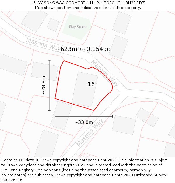 16, MASONS WAY, CODMORE HILL, PULBOROUGH, RH20 1DZ: Plot and title map