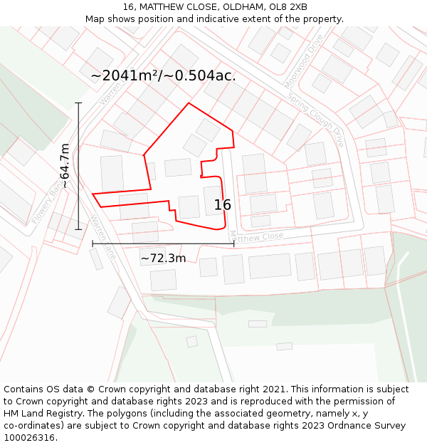 16, MATTHEW CLOSE, OLDHAM, OL8 2XB: Plot and title map