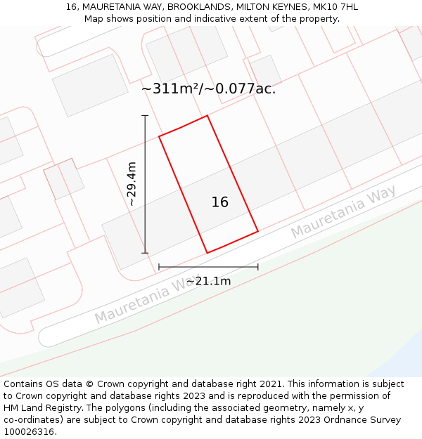 16, MAURETANIA WAY, BROOKLANDS, MILTON KEYNES, MK10 7HL: Plot and title map