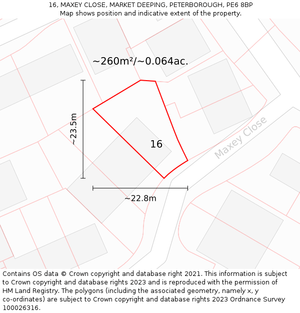 16, MAXEY CLOSE, MARKET DEEPING, PETERBOROUGH, PE6 8BP: Plot and title map