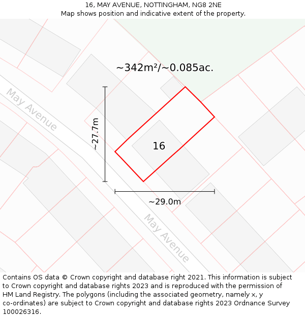 16, MAY AVENUE, NOTTINGHAM, NG8 2NE: Plot and title map