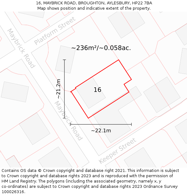 16, MAYBRICK ROAD, BROUGHTON, AYLESBURY, HP22 7BA: Plot and title map