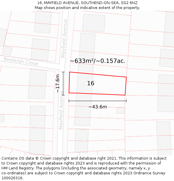 16, MAYFIELD AVENUE, SOUTHEND-ON-SEA, SS2 6NZ: Plot and title map