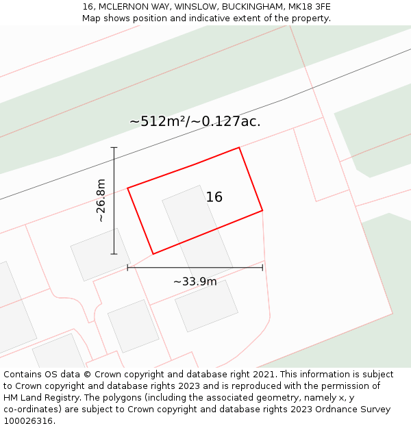 16, MCLERNON WAY, WINSLOW, BUCKINGHAM, MK18 3FE: Plot and title map