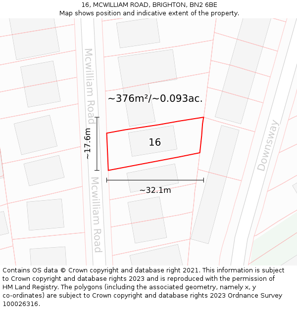 16, MCWILLIAM ROAD, BRIGHTON, BN2 6BE: Plot and title map