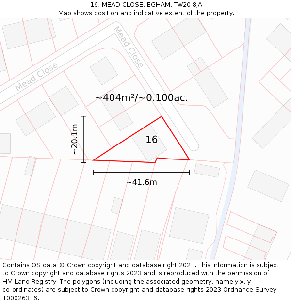 16, MEAD CLOSE, EGHAM, TW20 8JA: Plot and title map