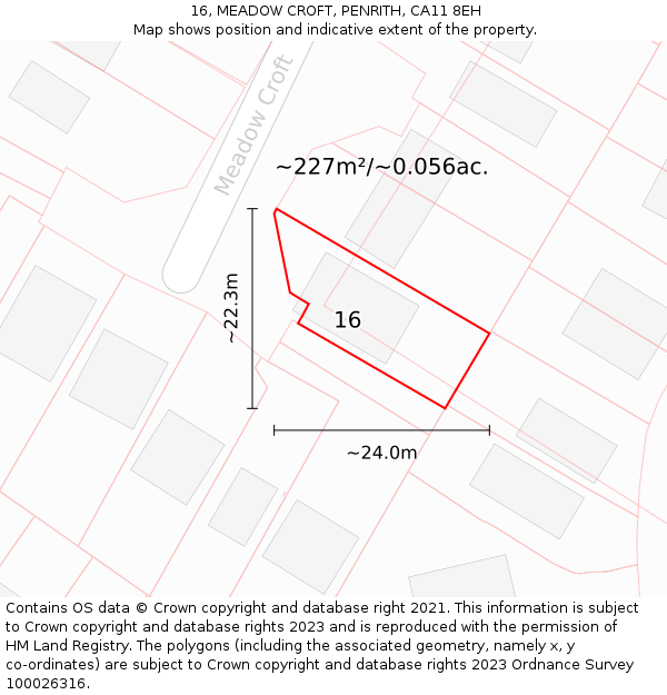 16, MEADOW CROFT, PENRITH, CA11 8EH: Plot and title map