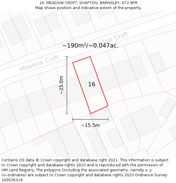 16, MEADOW CROFT, SHAFTON, BARNSLEY, S72 8PR: Plot and title map