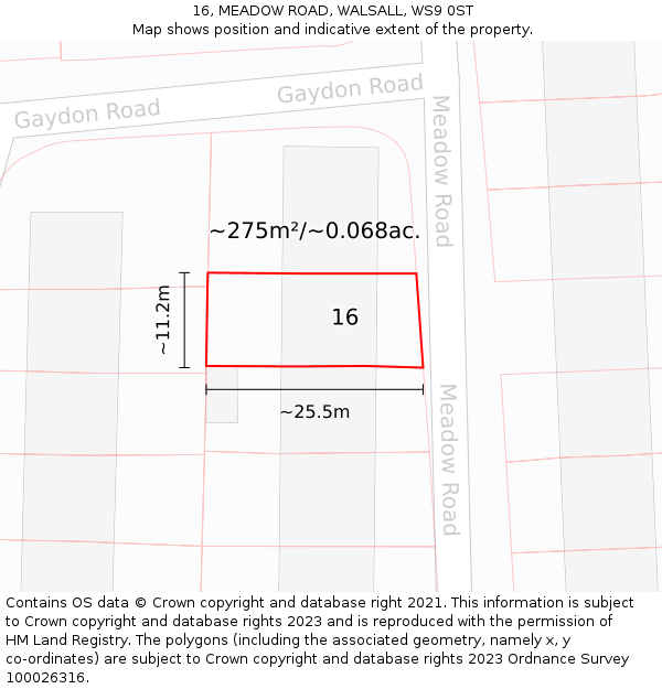 16, MEADOW ROAD, WALSALL, WS9 0ST: Plot and title map