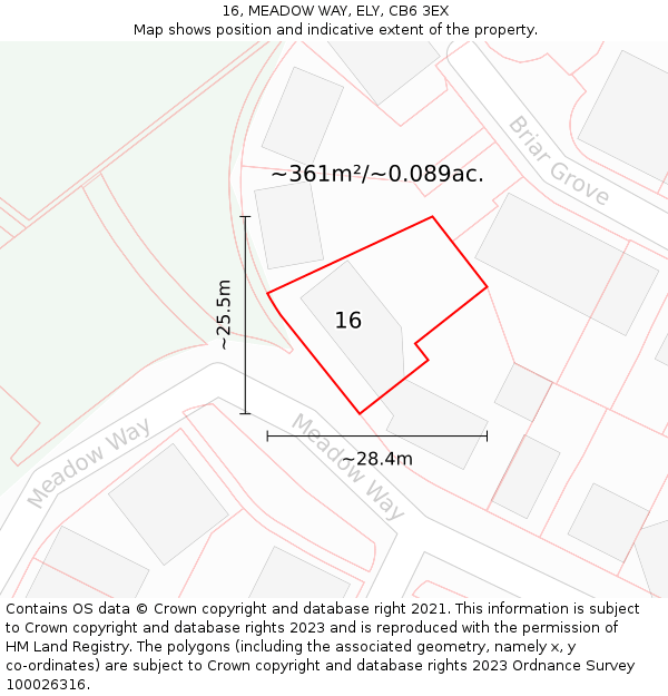 16, MEADOW WAY, ELY, CB6 3EX: Plot and title map