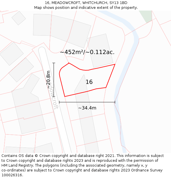 16, MEADOWCROFT, WHITCHURCH, SY13 1BD: Plot and title map