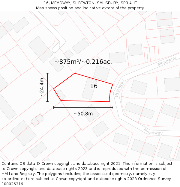 16, MEADWAY, SHREWTON, SALISBURY, SP3 4HE: Plot and title map