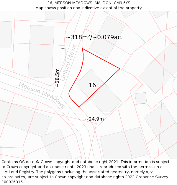 16, MEESON MEADOWS, MALDON, CM9 6YS: Plot and title map