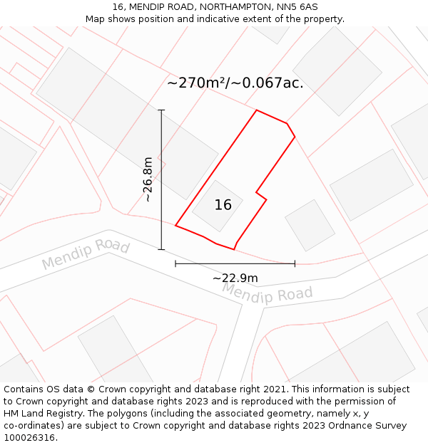 16, MENDIP ROAD, NORTHAMPTON, NN5 6AS: Plot and title map