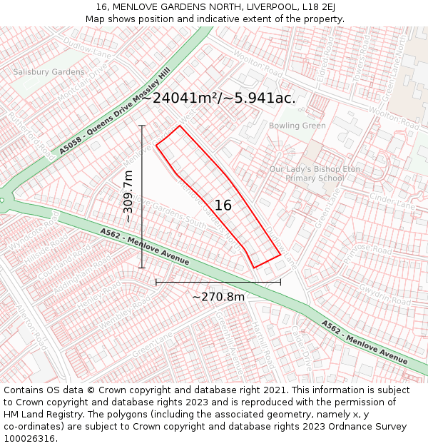 16, MENLOVE GARDENS NORTH, LIVERPOOL, L18 2EJ: Plot and title map