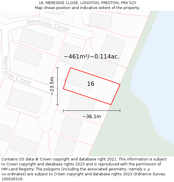 16, MERESIDE CLOSE, LONGTON, PRESTON, PR4 5ZY: Plot and title map