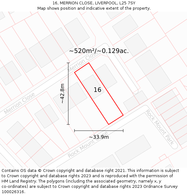 16, MERRION CLOSE, LIVERPOOL, L25 7SY: Plot and title map