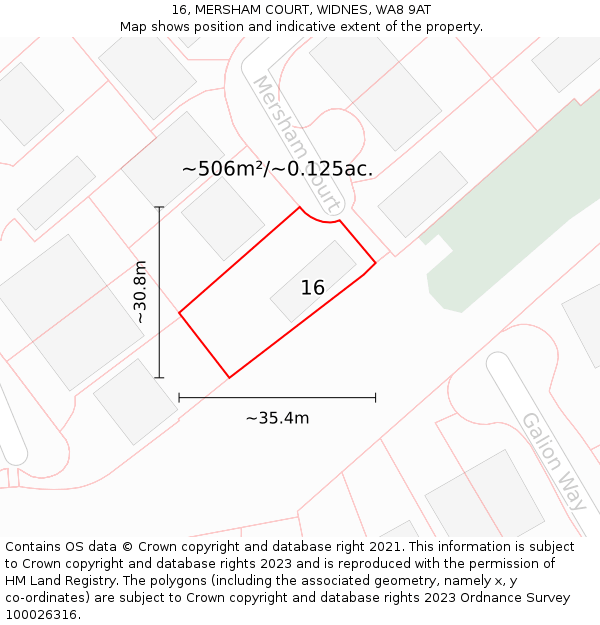 16, MERSHAM COURT, WIDNES, WA8 9AT: Plot and title map